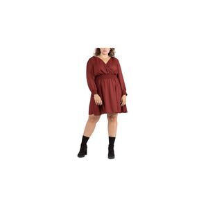 BLACK TAPE Womens Maroon Waist And Cuffs Long Sleeve Fit + Flare Dress Plus X